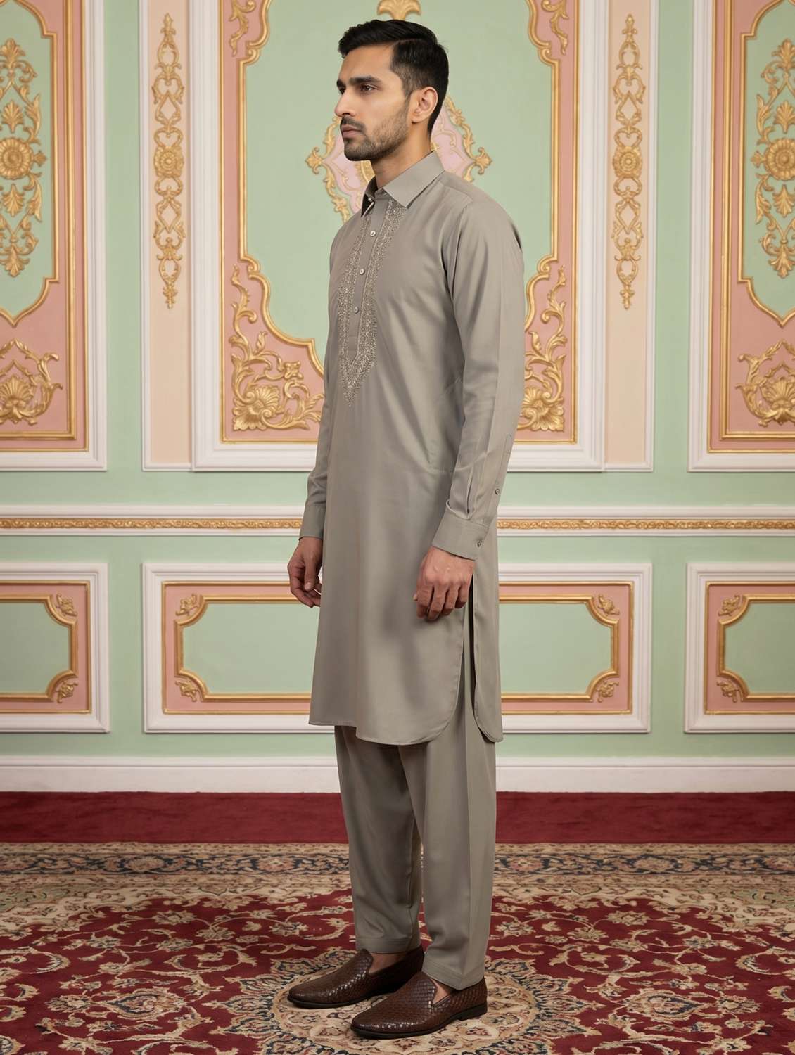 men embroidered long sleeve pathani set - 22503147 -  Standard Image - 3