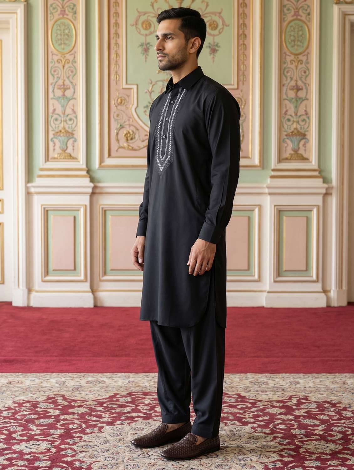 men embroidered long sleeve pathani set - 22503148 -  Standard Image - 3