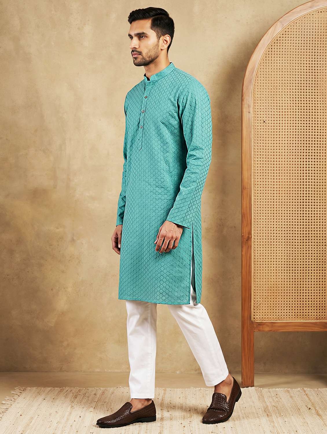 Men Self Design Mandarin Neck Kurta Pyjama Set - 22503153 -  Standard Image - 3