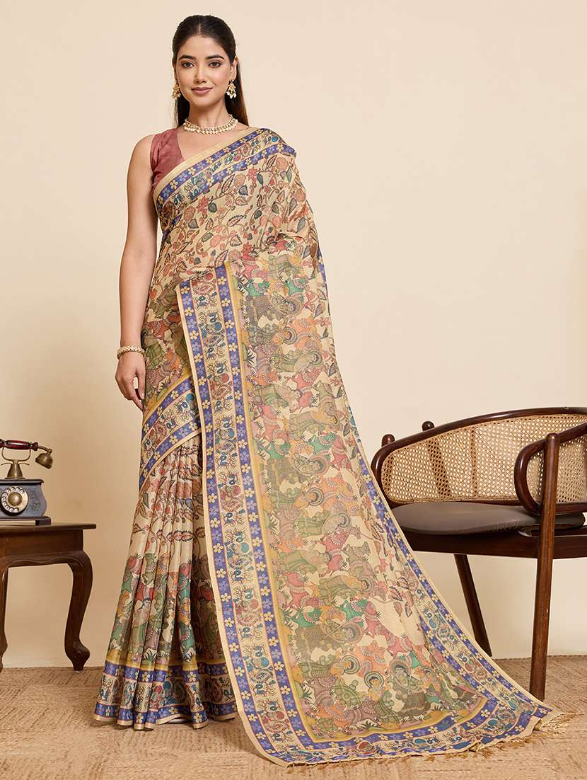women printed casual wear saree with blouse