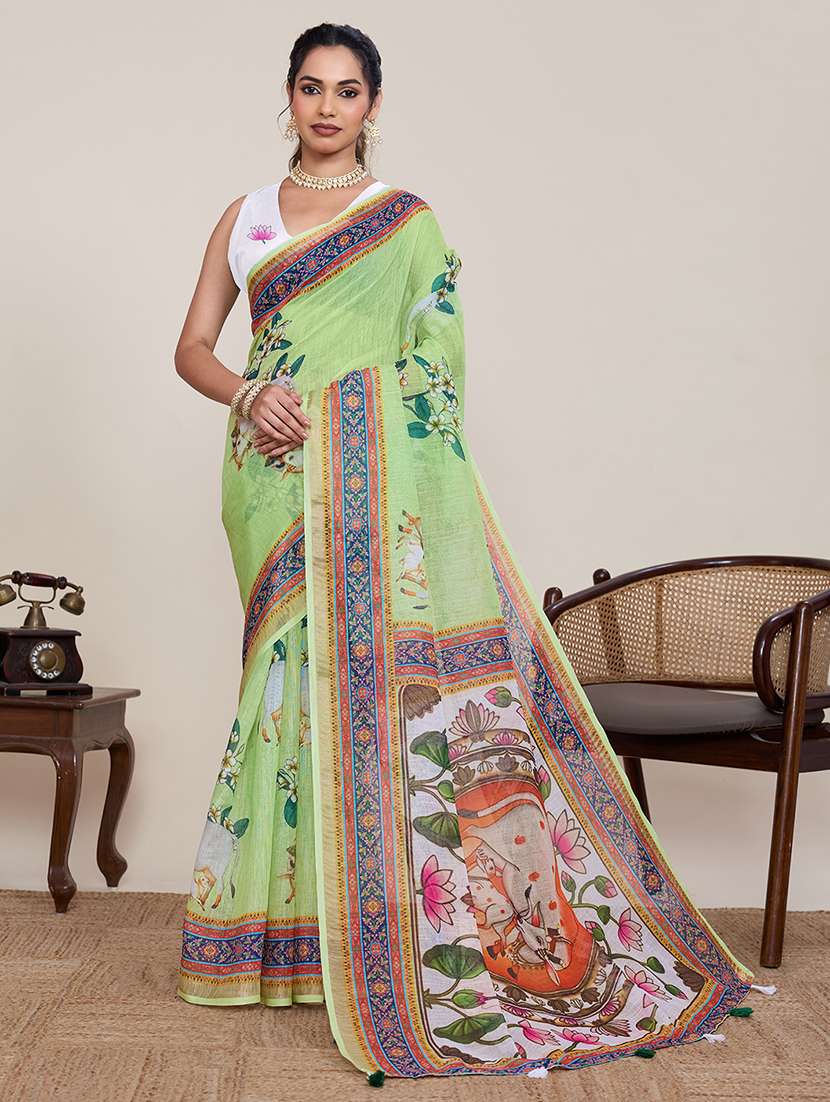 women printed casual wear saree with blouse