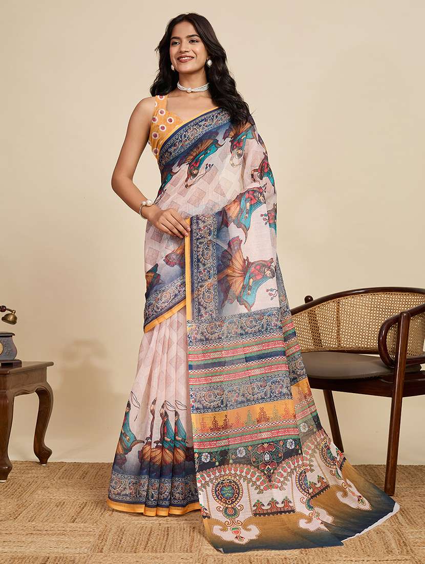 women printed casual wear saree with blouse
