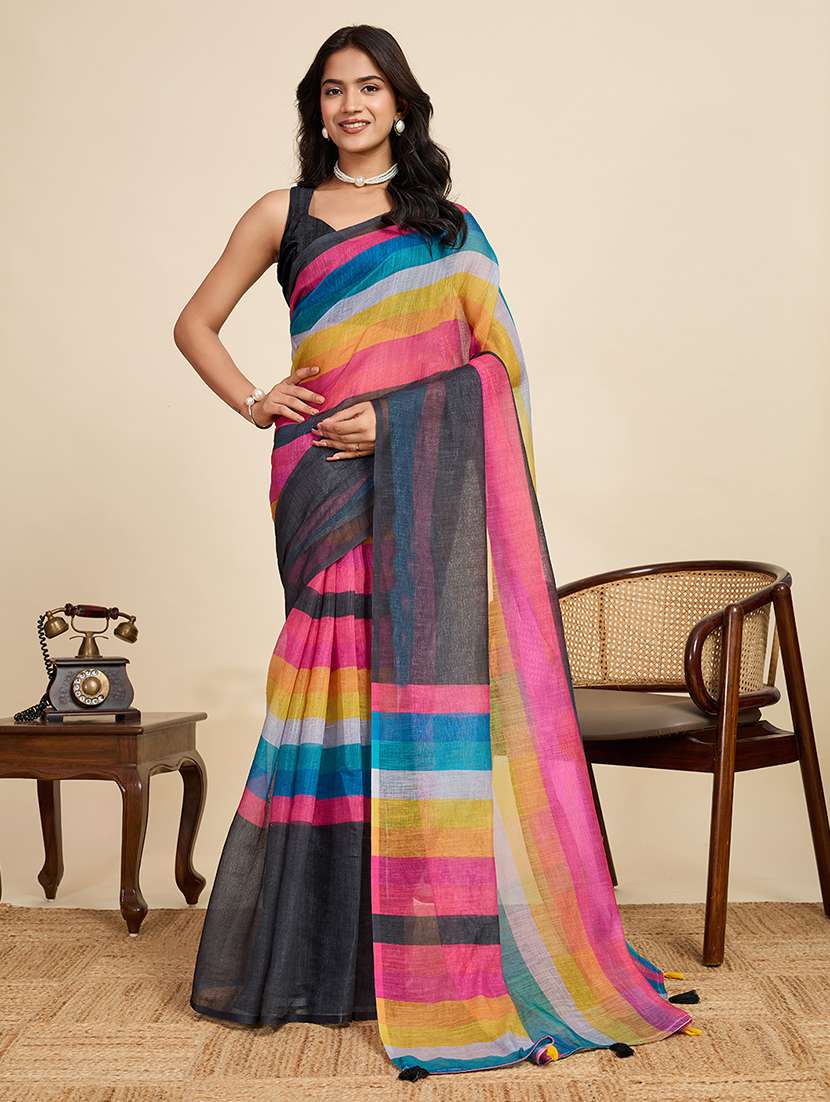 women printed casual wear saree with blouse