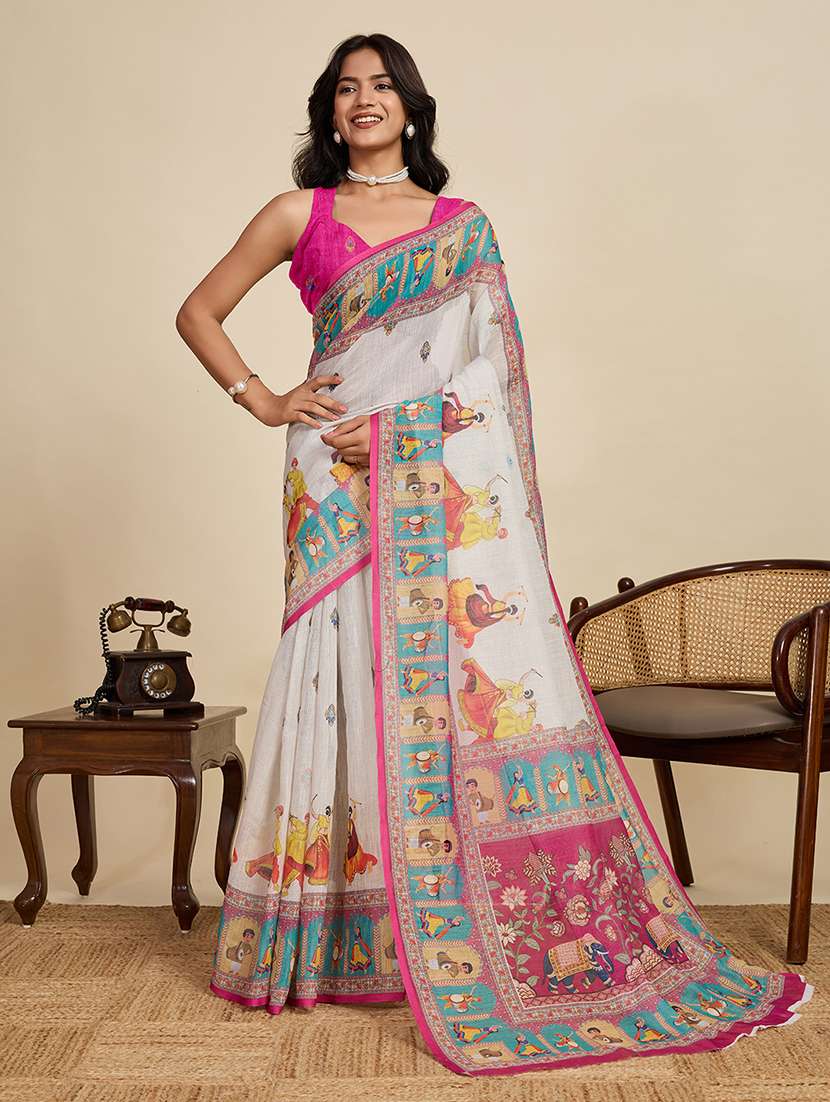 women printed casual wear saree with blouse