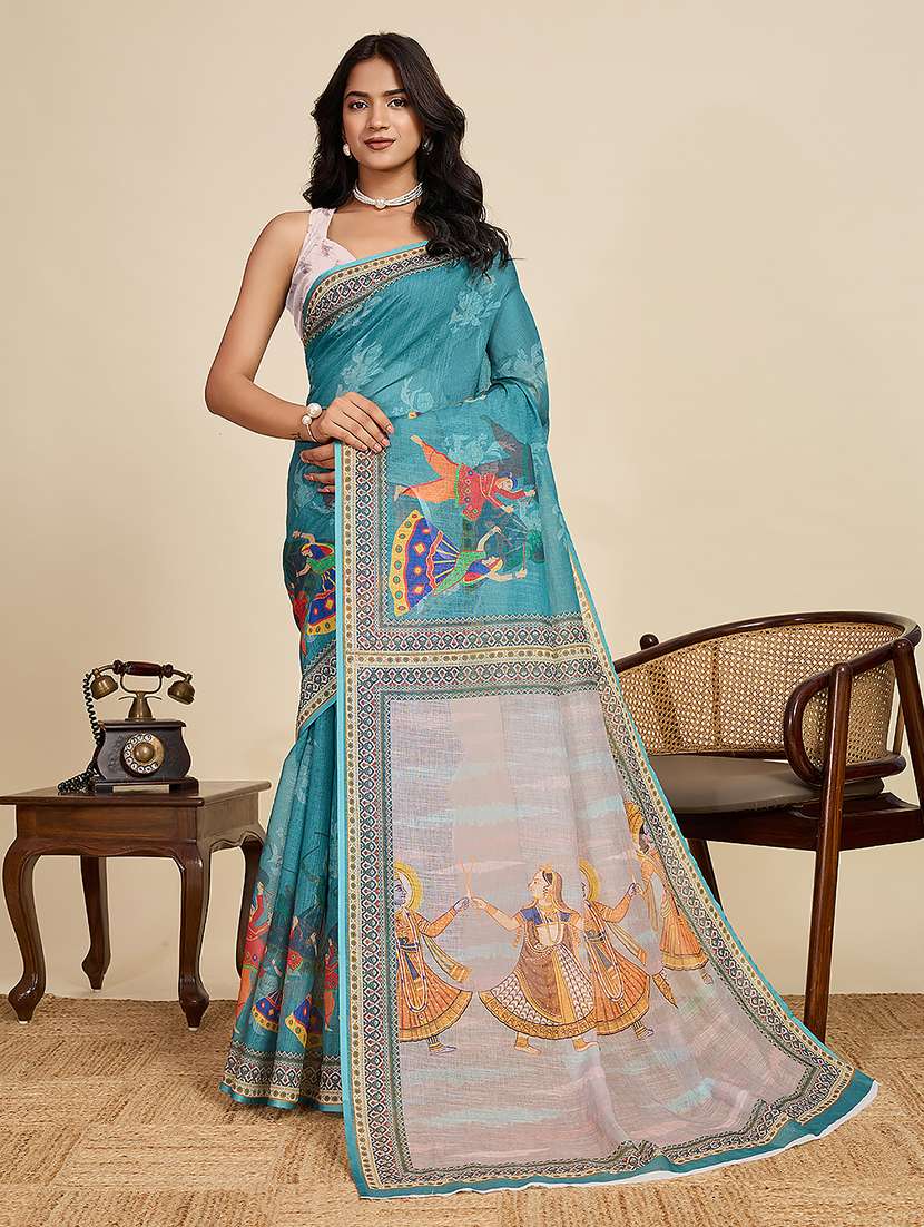 women printed casual wear saree with blouse