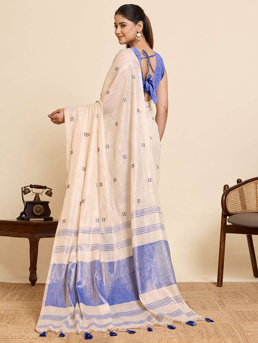 women solid with work embroidered saree with blouse - 22503334 -  Standard Image - 3