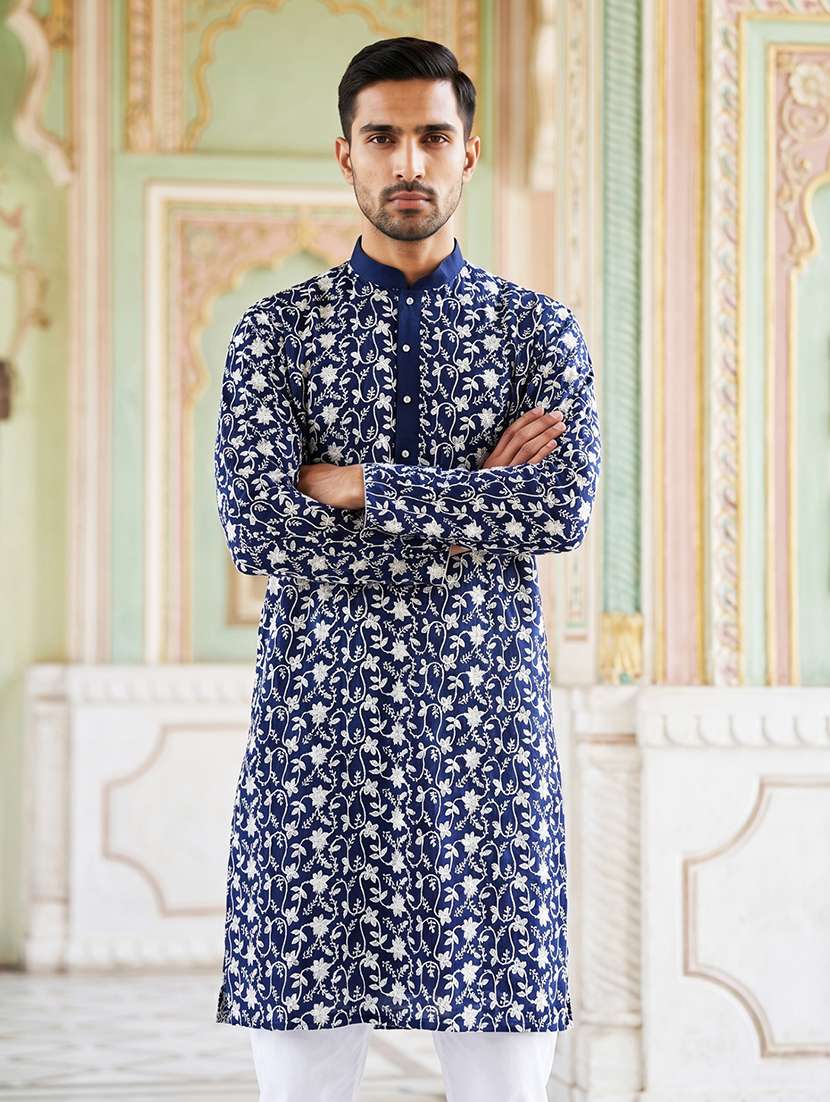 men embroidered mandarin neck long kurta - 22503340 -  Standard Image - 5