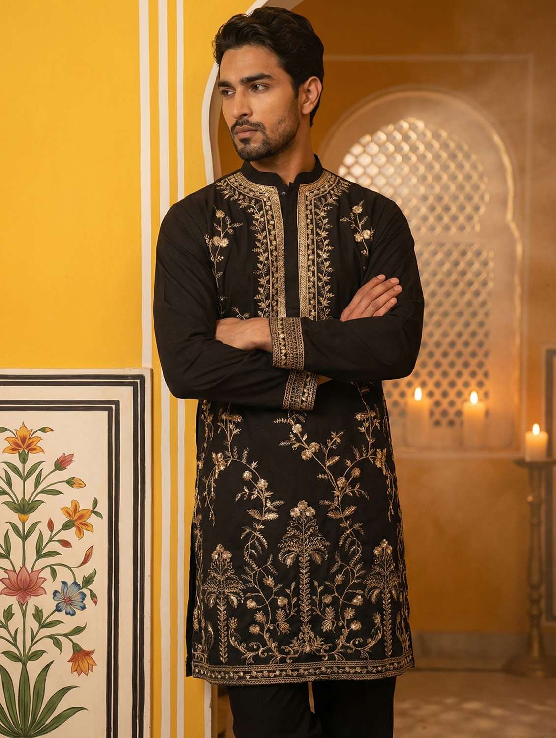 Men Embroidered Mandarin Neck Long Kurta - 22503343 -  Standard Image - 5