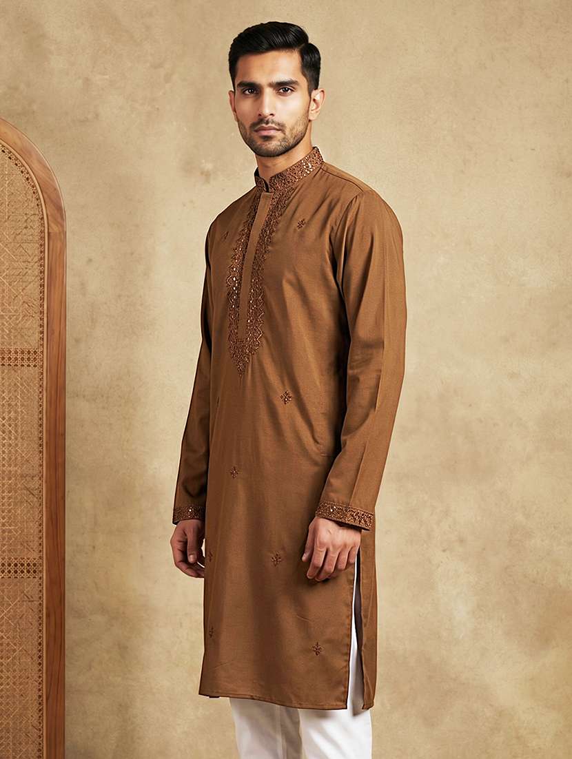men embroidered mandarin neck long kurta - 22503344 -  Standard Image - 3