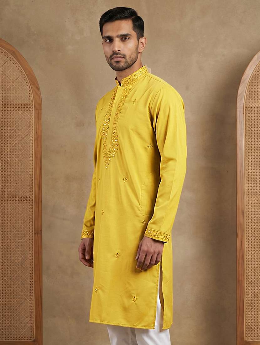 men embroidered mandarin neck long kurta - 22503345 -  Standard Image - 3