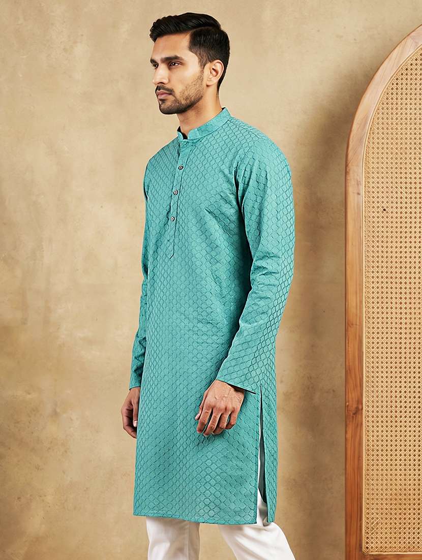 men self design mandarin neck long kurta - 22503346 -  Standard Image - 3