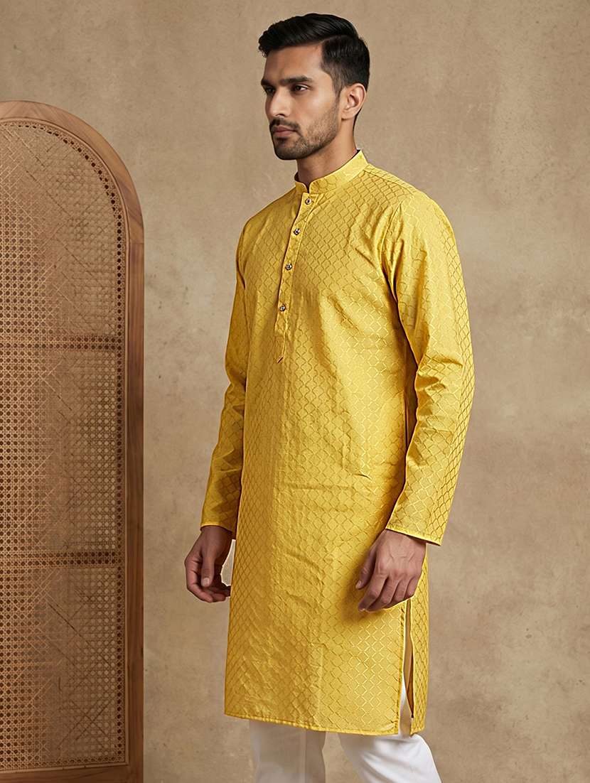 men self design mandarin neck long kurta - 22503348 -  Standard Image - 3