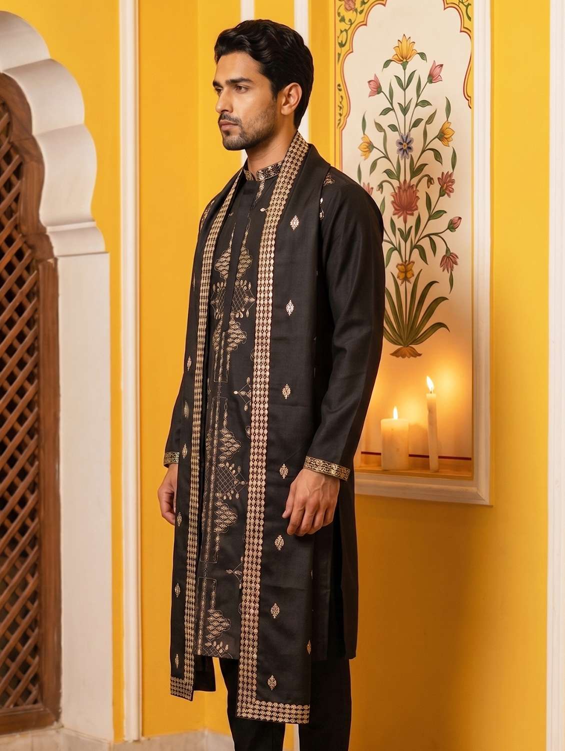 Men Emboidered Mandarin Neck Long Kurta - 22503351 -  Standard Image - 3