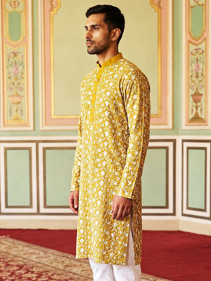 men embroidered mandarin neck long kurta - 22503355 -  Standard Image - 3