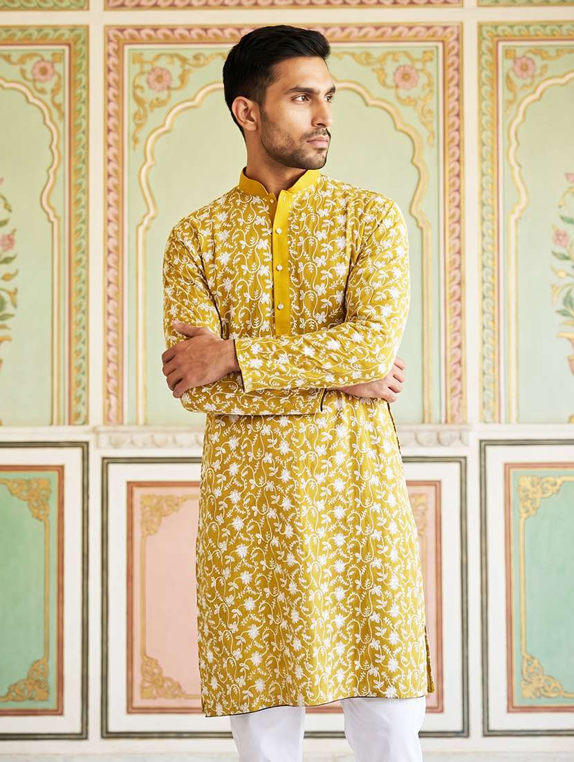 men embroidered mandarin neck long kurta - 22503355 -  Standard Image - 5