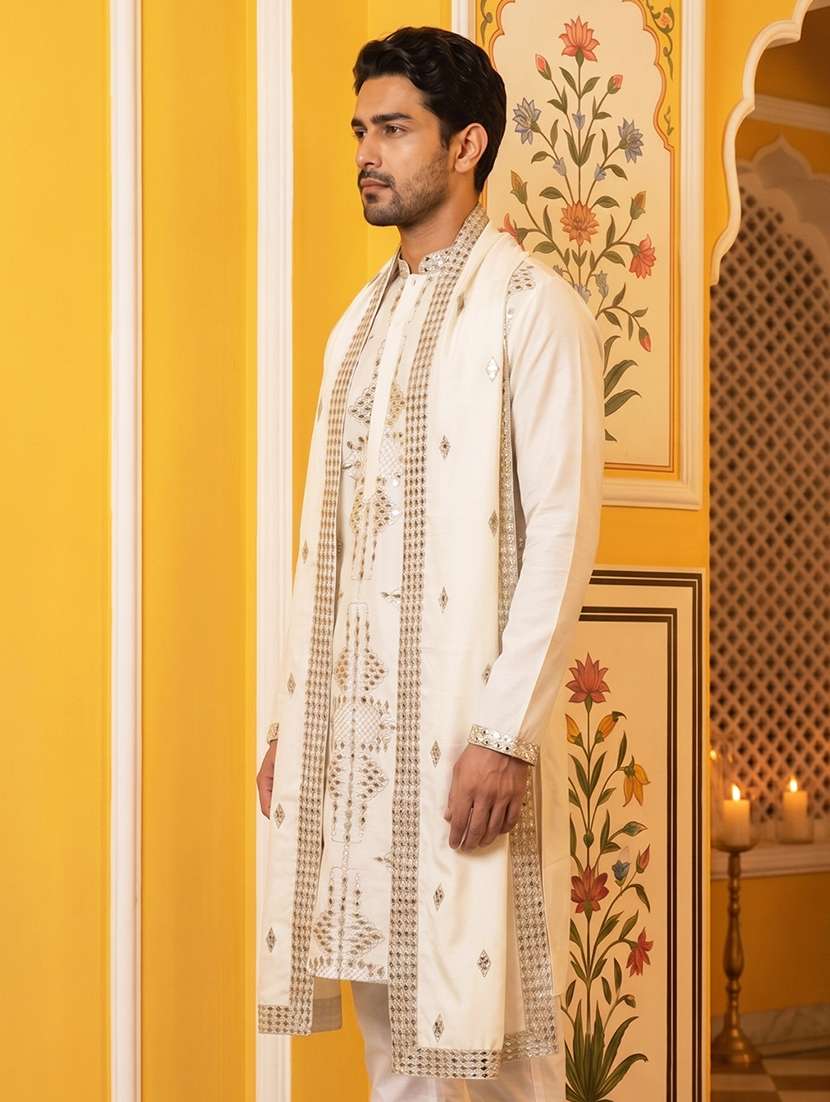 Men Embroidered Mandarin Neck Long Kurta - 22503357 -  Standard Image - 3