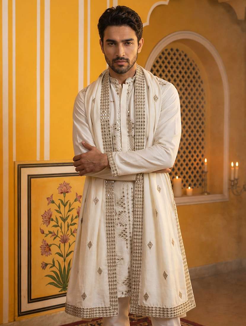 Men Embroidered Mandarin Neck Long Kurta - 22503357 -  Standard Image - 5