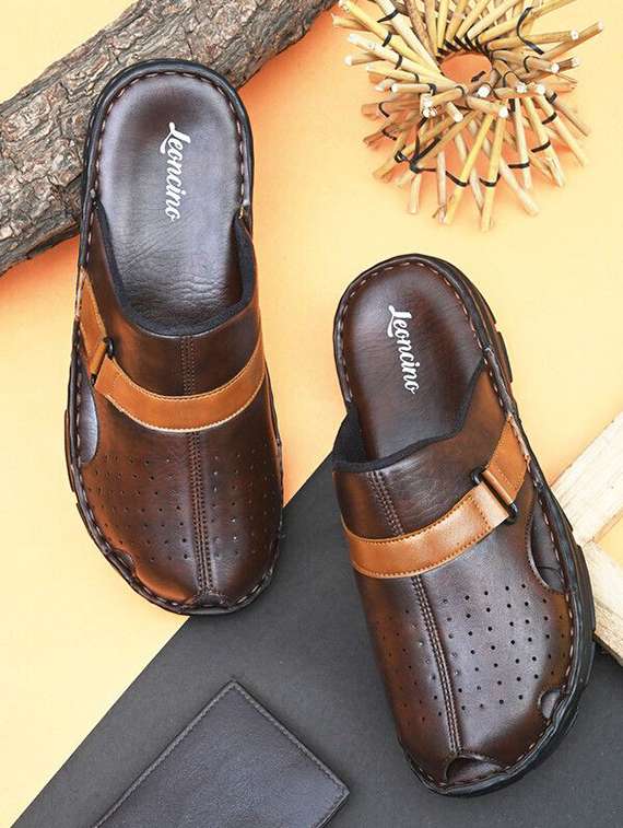 men brown slip on mule