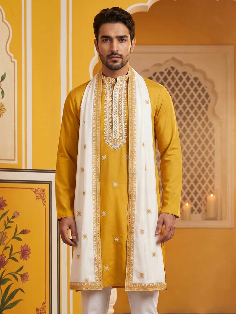 men embroidered mandarin neck long kurta - 22503395 -  Standard Image - 5
