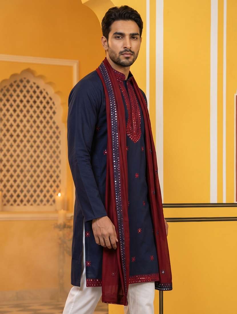 Men Embroidered Mandarin Neck Long Kurta - 22503396 -  Standard Image - 3
