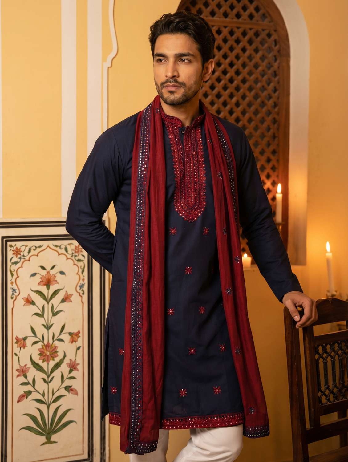 Men Embroidered Mandarin Neck Long Kurta - 22503396 -  Standard Image - 5