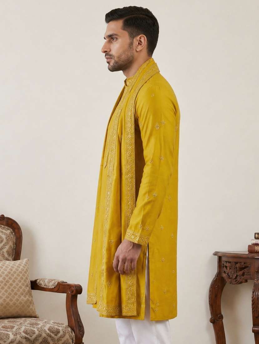 men embroidered mandarin neck long kurta - 22503399 -  Standard Image - 3