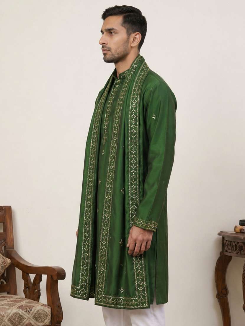 men embroidered mandarin neck long kurta - 22503400 -  Standard Image - 3