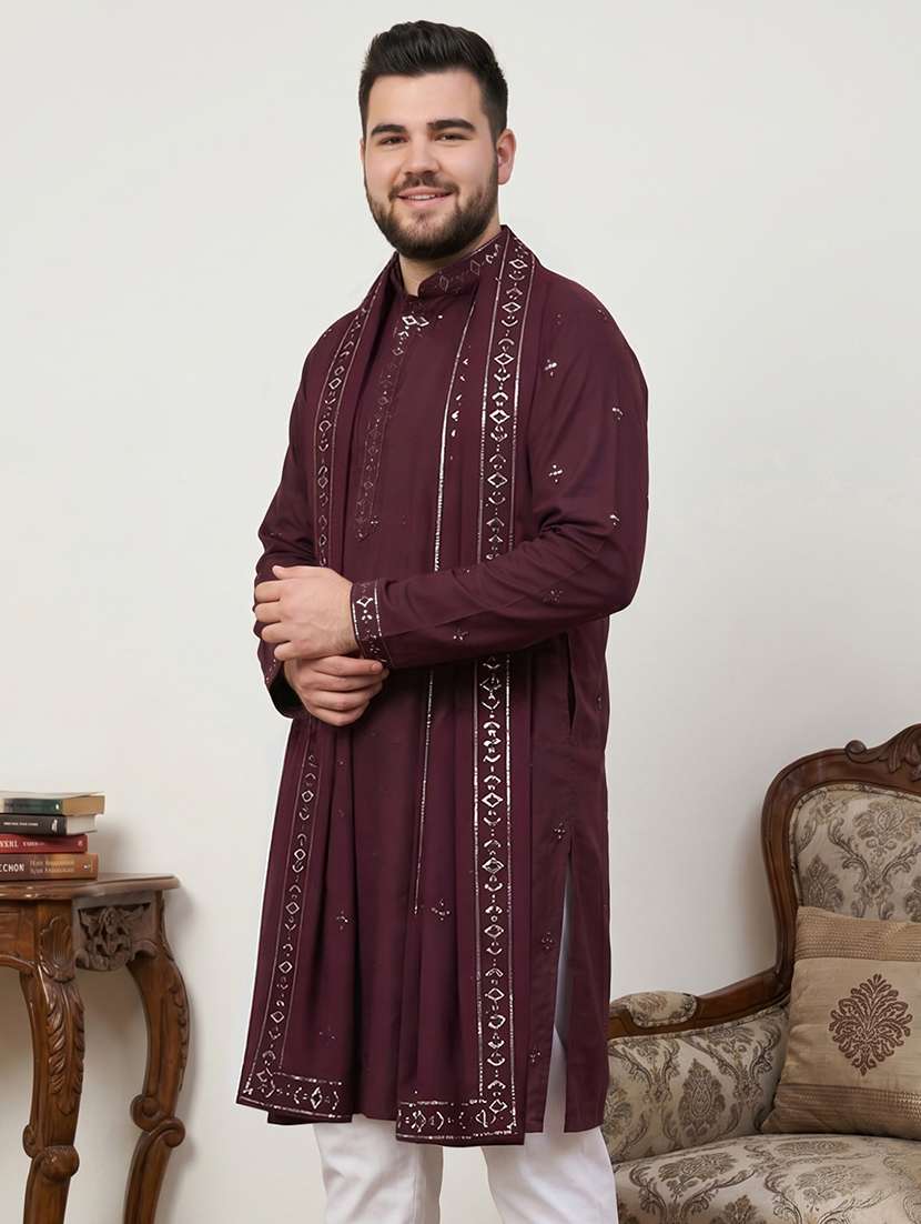 Men Embroidered Mandarin Neck Long Kurta - 22503402 -  Standard Image - 3