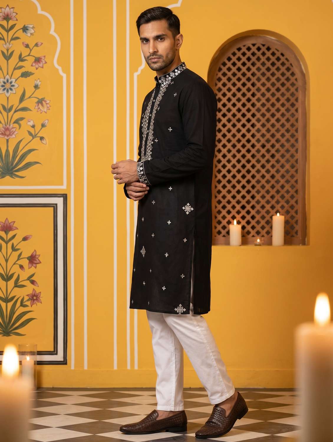 Men Embroidered Mandarin Neck Kurta Pyjama Set - 22503422 -  Standard Image - 3