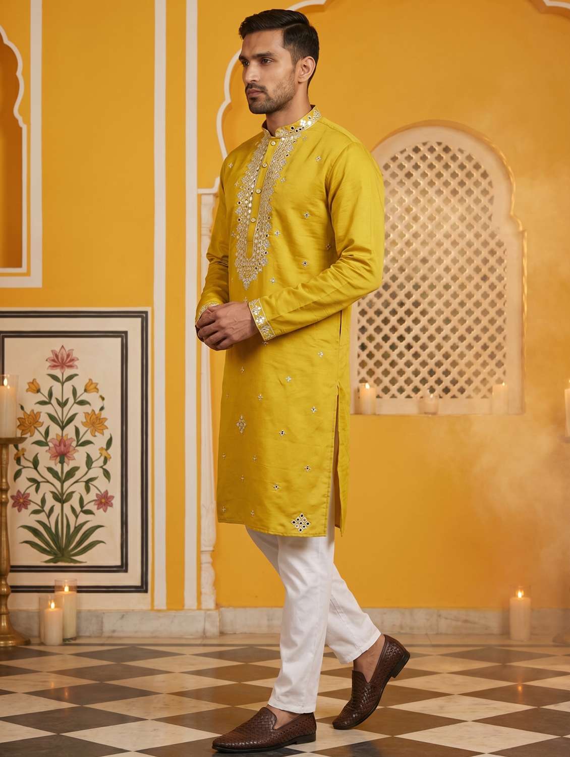 Men Embroidered Mandarin Neck Kurta Pyjama Set - 22503423 -  Standard Image - 3