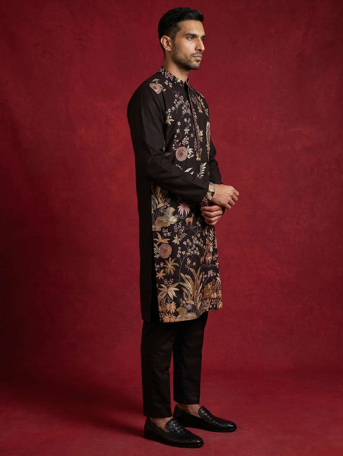 men embroidered mandarin neck kurta pyjama set - 22503426 -  Standard Image - 3