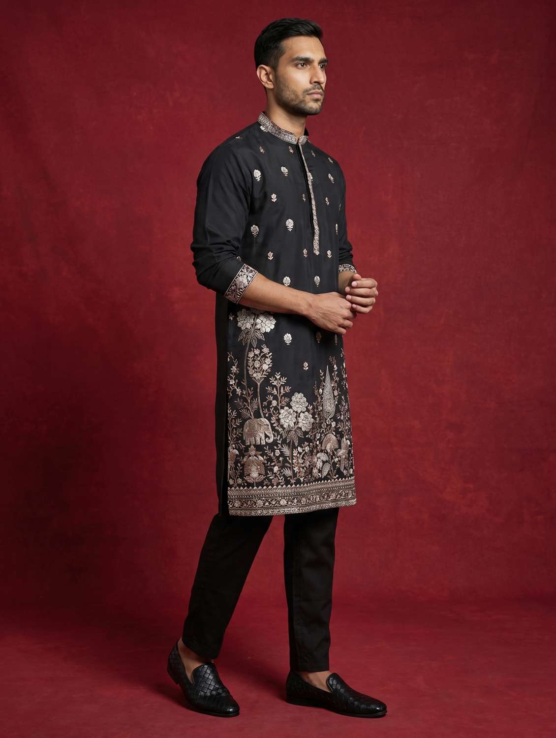 Men Embroidered Mandarin Neck Kurta Pyjama Set - 22503427 -  Standard Image - 3