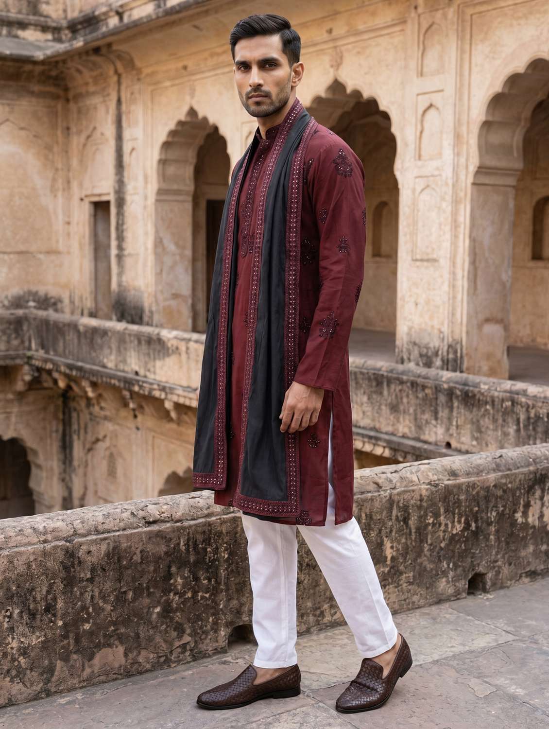 men embroidered mandarin neck kurta bottom with dupattta set - 22503447 -  Standard Image - 3