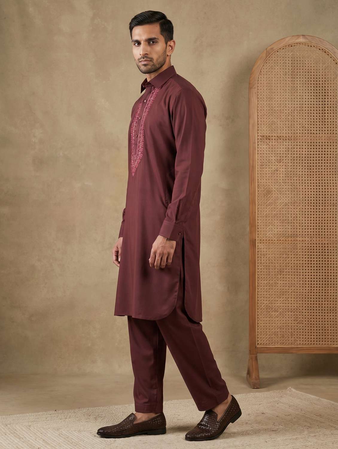 men embroidered long sleeve pathani set - 22503452 -  Standard Image - 3