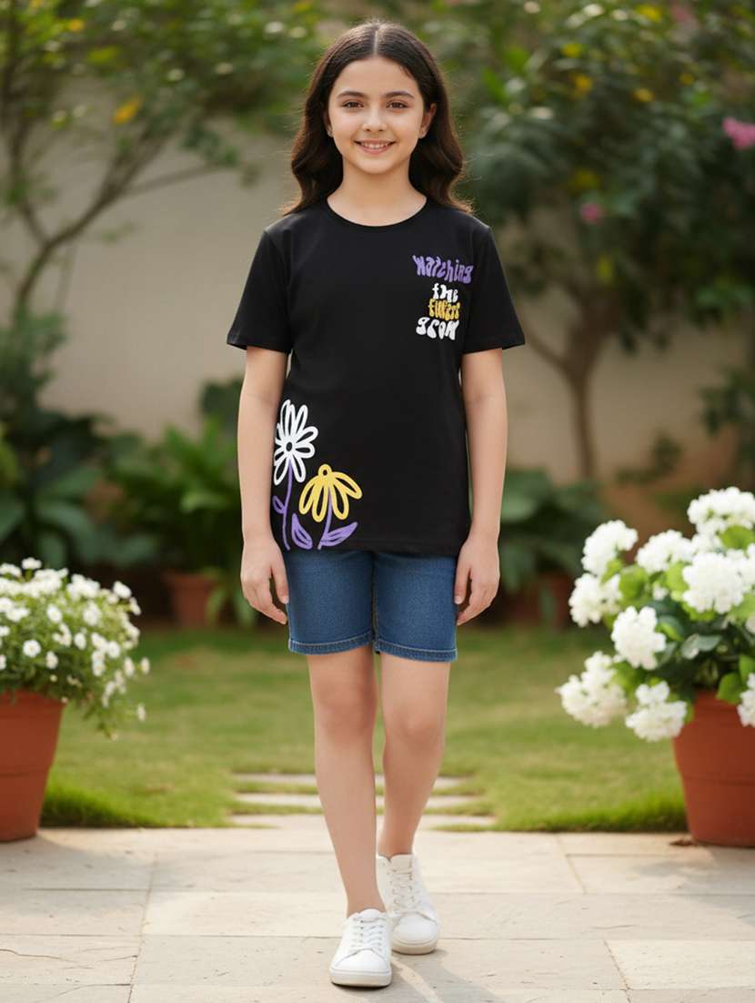 girls printed round neck short sleeves tee