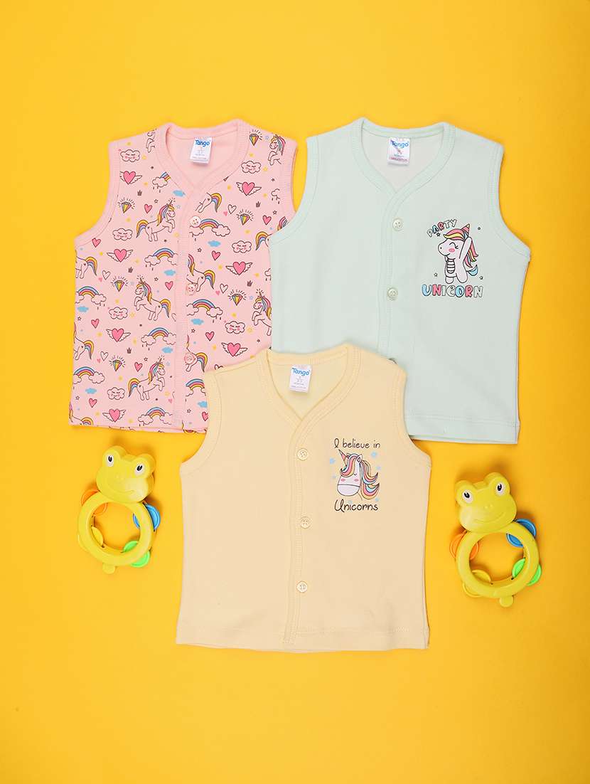 girls pack of 3 printed round neck tees