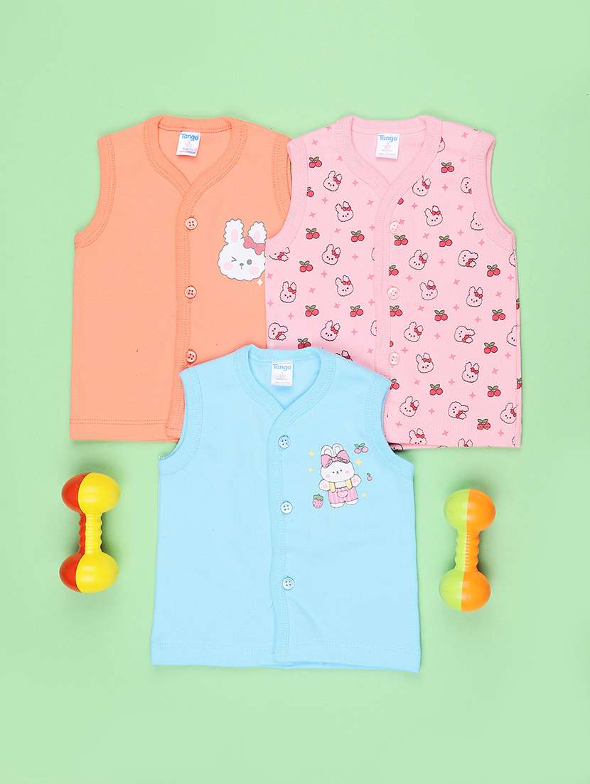 girls pack of 3 printed sleeveless tees
