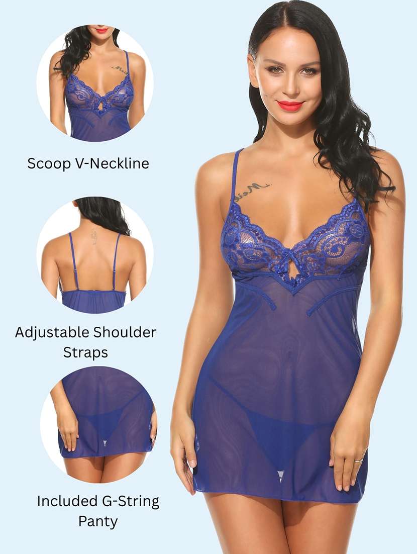 women self design shoulder strap babydoll set - 22503633 -  Standard Image - 3