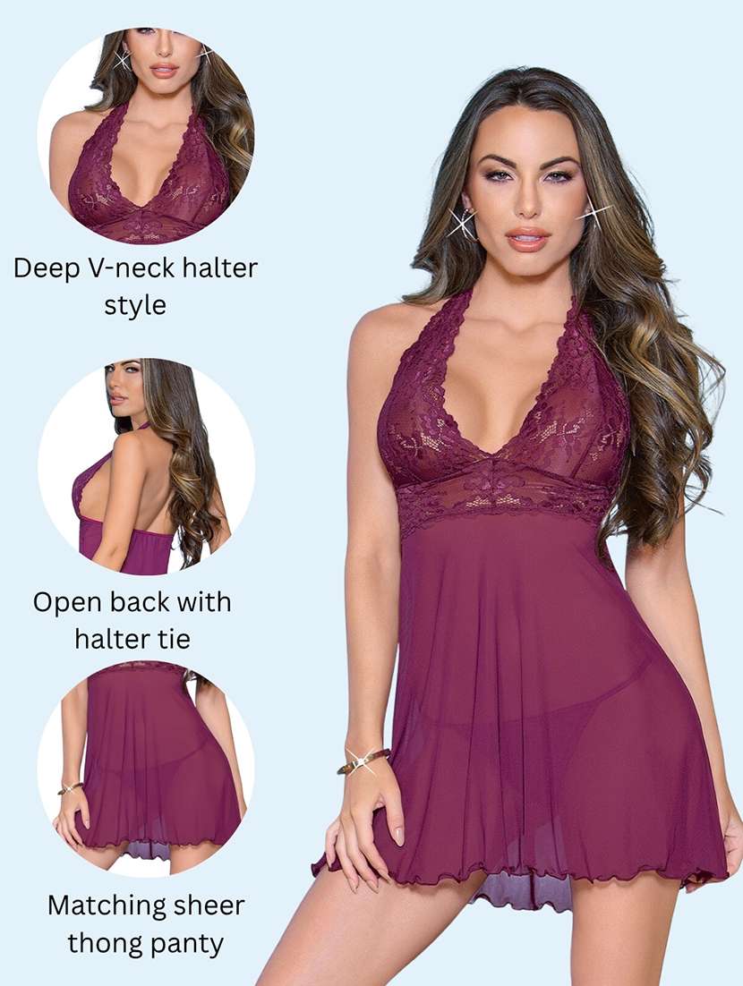 women self design halter neck babydoll set - 22503651 -  Standard Image - 3
