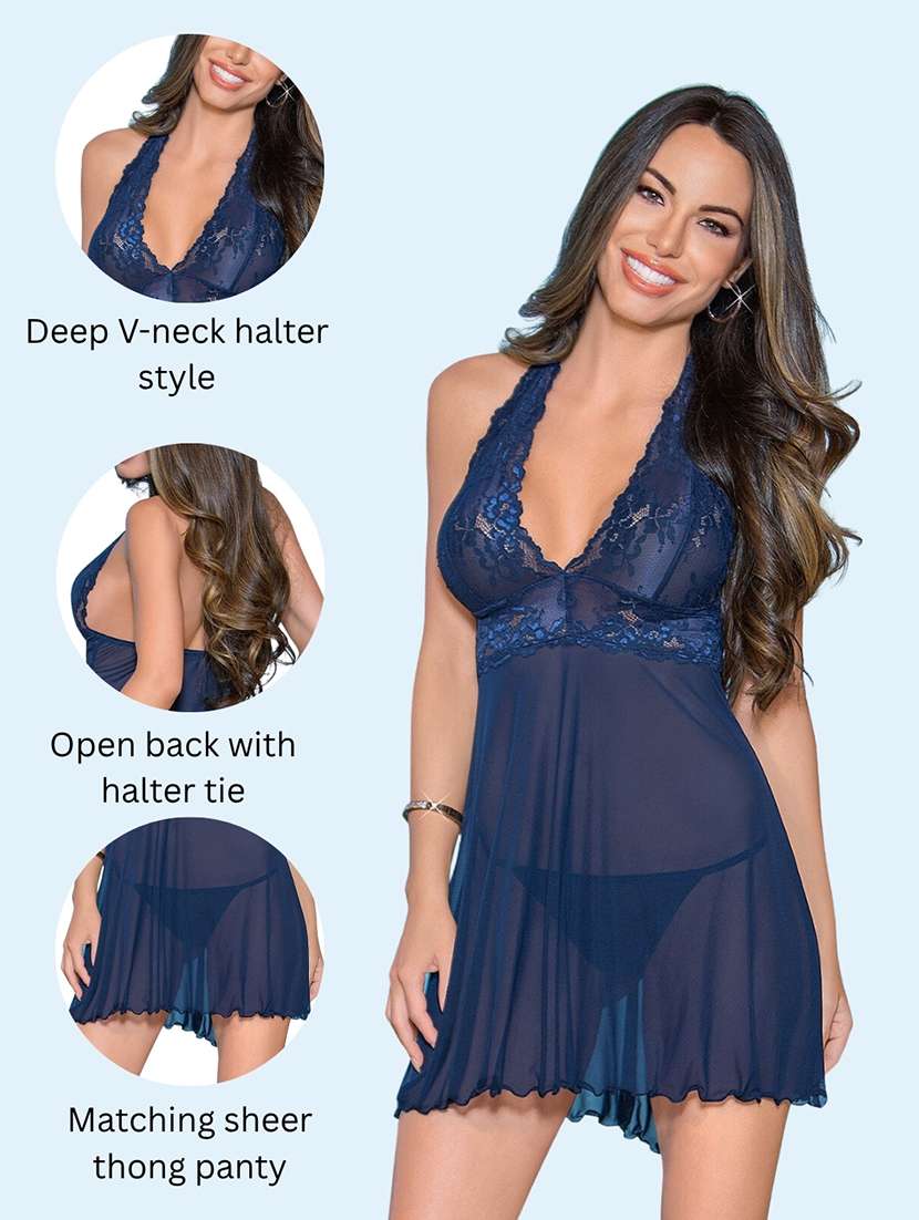 women self design halter neck babydoll set - 22503652 -  Standard Image - 3