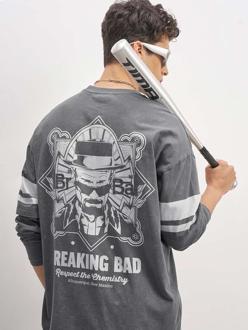 men printed long sleeve oversized t-shirt
