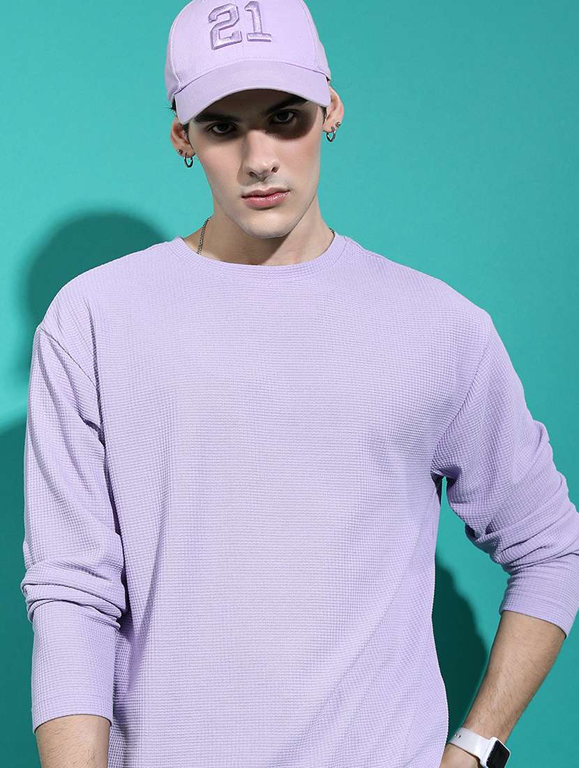 men textured long sleeve regular fit t-shirt