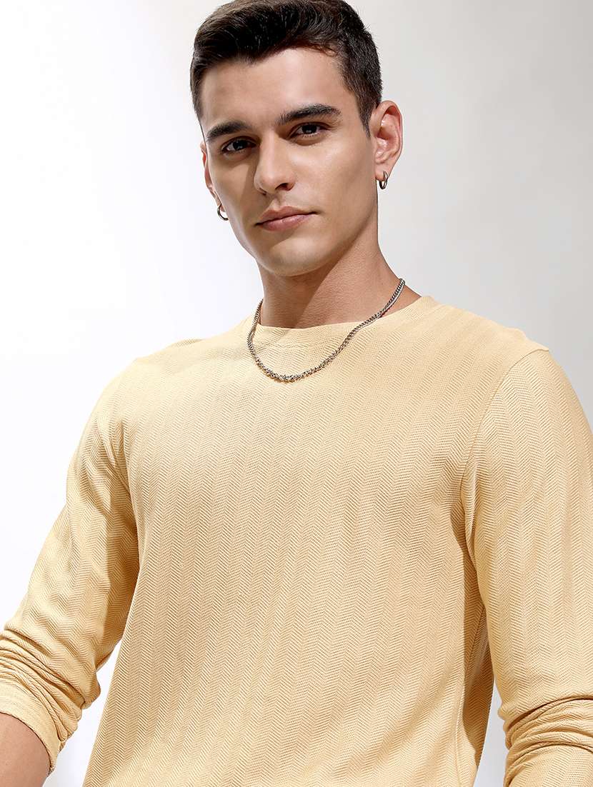 men self design long sleeve regular fit t-shirt