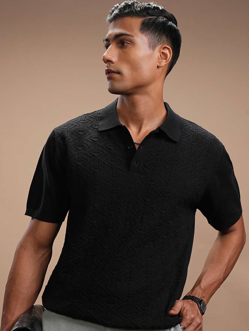 men self design short sleeve regular fit polo t-shirt