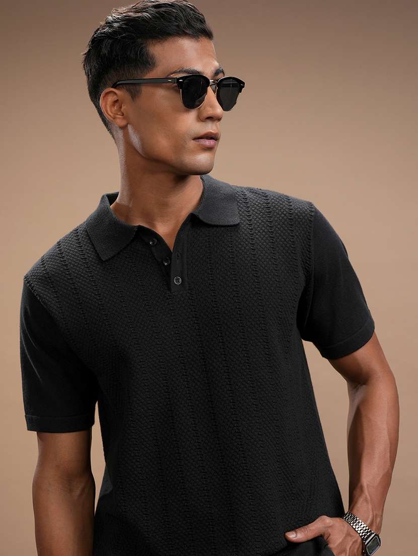 men self design short sleeve regular fit polo t-shirt