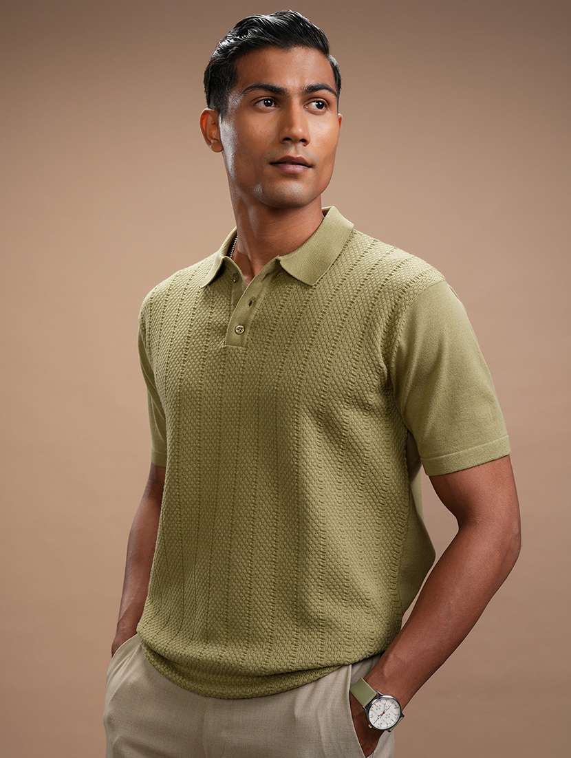 Men Self Design Short Sleeve Regular Fit Polo T-shirt - 22503832 -  Standard Image - 3