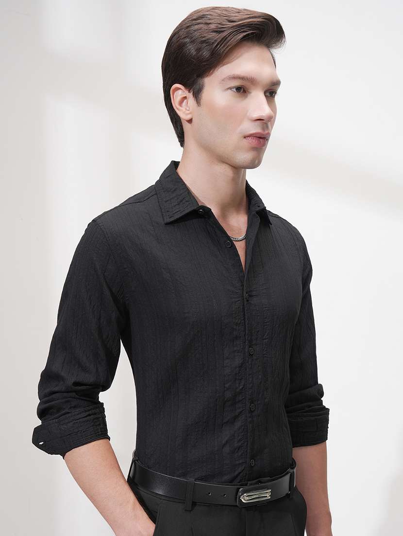 men self design long sleeve slim fit formal shirt - 22503856 -  Standard Image - 3