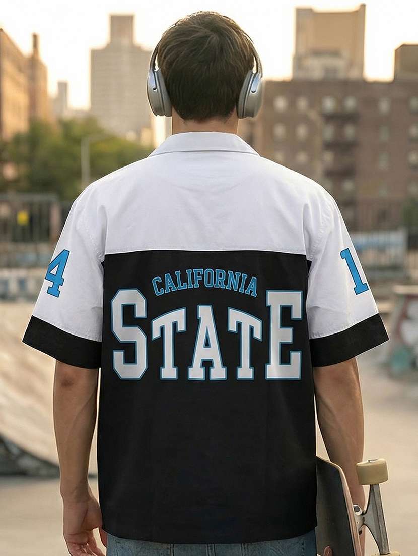 men typographic short sleeve regular fit casual shirt