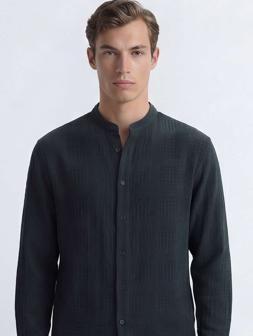 men self design long sleeve regular fit casual shirt
