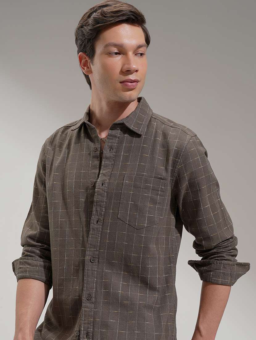 men checkered long sleeve regular fit casual shirt